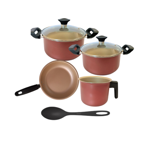 Jogo de Panelas Antiaderente 5 Pçs Teflon Cor Cereja