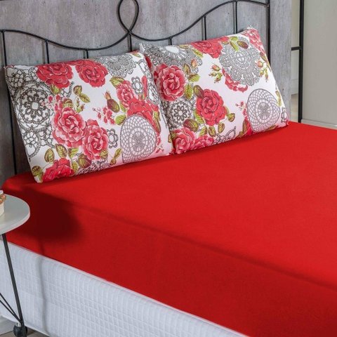 Jogo de Cama Malha Lençol 100% Algodão Primavera 2 Peças Solteiro - Floral Vermelho