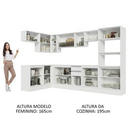 Armário de Cozinha Completa de Canto 100% MDF 447cm Frentes Branco Brilho Smart Madesa 02 - 6