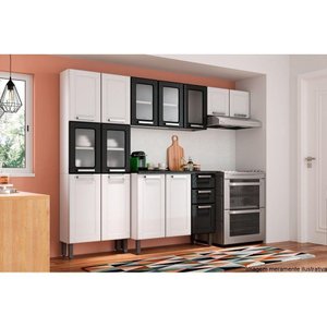 Cozinha Modulada Múltipla 4pçs (2 Armários + 1 Balcão + 1 Paneleiro) C4p80 Branco/preto