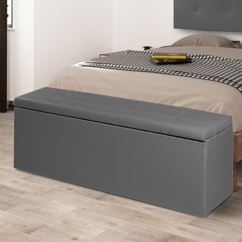 Calçadeira Baú Solteiro 0,90m Berlim Material Sintético Cinza Sky Mobile