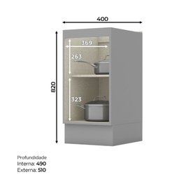 Balcão De Cozinha 40cm 1 Porta Henn Nova York Cinza HP - 2