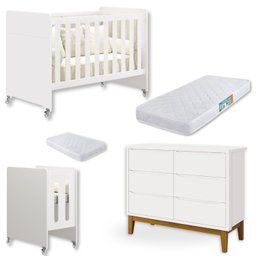 Quarto de Bebê Berço Evolution + Cômoda 6 Gvts + 02 Colchões:branco - 1