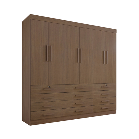 Guarda Roupa Casal Mônaco 6 Portas 12 Gavetas Mdf Castanho