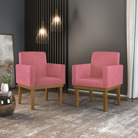 Kit 02 Poltronas Decorativa Reforçada Rosa - Balaqui Decor