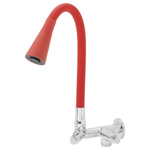 Torneira Flexivel de Parede com Saída para Maquina de Lavar Louça e Roupa Tubo Dois Jatos Vermelho S