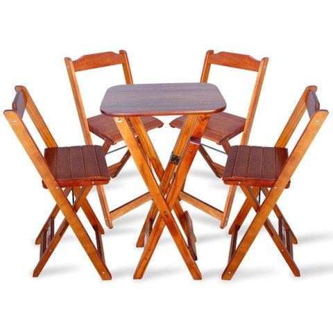 Jogo De Mesa Bistro Com 4 Cadeiras Dobravel Imbuia Cor: Marrom