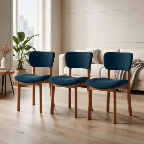 Kit 03 Cadeiras para Sala de Jantar Cozinha Living Estofada Dara L02 Suede Azul Marinho - Lyam Decor