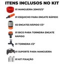 Ver imagem 2 de Mangueira Jardim 20m + Esguicho C/ Jato Regulável + Engate Rápido 1/2" + Bico Torneira + Torneira +