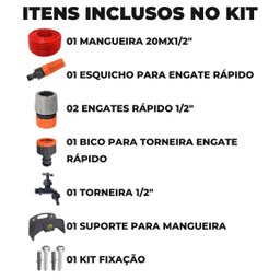 Mangueira Jardim 20m + Esguicho C/ Jato Regulável + Engate Rápido 1/2" + Bico Torneira + Torneira + - 2