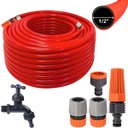 Ver imagem 1 de Mangueira Jardim 20m + Esguicho C/ Jato Regulável + Engate Rápido 1/2" + Bico Torneira + Torneira +