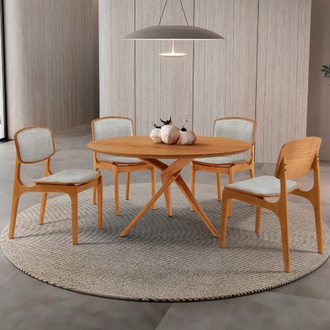 Sala de Jantar Mesa Ballare 135cm Tampo Laminado Redondo com 4 Cadeiras Malta
