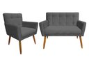 Ver imagem 1 de Kit Namoradeira + 1 Poltrona Decorativa Onix Suede Cinza Pés Madeira Mz Decor