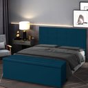 Ver imagem 2 de Kit Cabeceira e Calçadeira Baú Solteiro 0,90m Roma Suede - Pallazio Azul Marinho