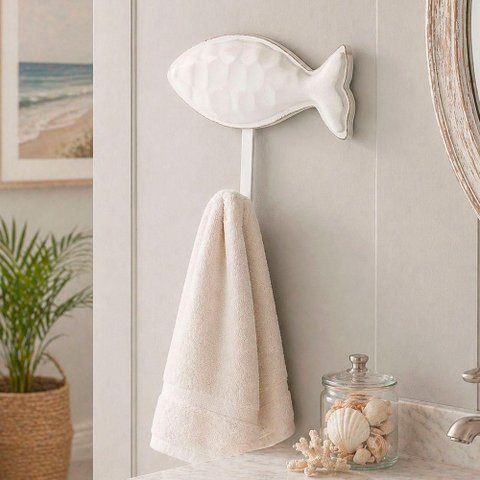 Gancho Peixe Cabideiro de Parede Porta Toalha para Roupas Bolsas e Acessorios Branco