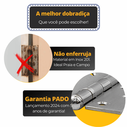 Dobradiça para Porta Pado 4" com Rolamento 4030 Embutir 60kg Inox Escovado com 3 Peças - 6