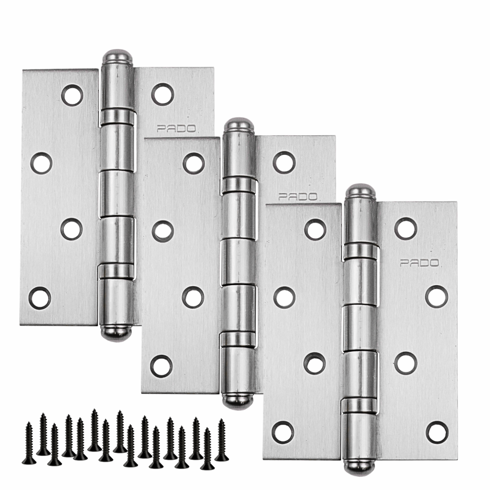 Dobradiça para Porta Pado 4" com Rolamento 4030 Embutir 60kg Inox Escovado com 3 Peças