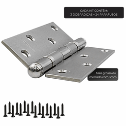 Dobradiça para Porta Pado 4" com Rolamento 4030 Embutir 60kg Inox Escovado com 3 Peças - 5