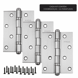 Dobradiça para Porta Pado 4" com Rolamento 4030 Embutir 60kg Inox Escovado com 3 Peças - 2