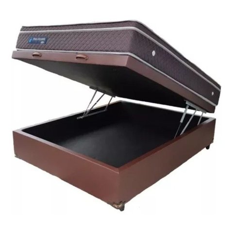 Cama Box Baú Casal Conforto Sintético Marrom + Colchão Casal Conforto Espuma D23 Com EPS 20x138x188