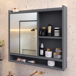 Espelheira Suspensa para Banheiro Closet Porta e Armário Acqua com Nicho - 3