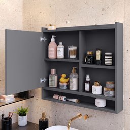 Espelheira Suspensa para Banheiro Closet Porta e Armário Acqua com Nicho - 4