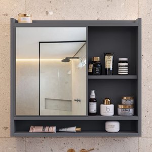 Espelheira Suspensa para Banheiro Closet Porta e Armário Acqua com Nicho