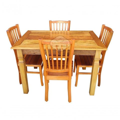 Mesa Rústica de Jantar 120x80cm com 4 Cadeiras Bh em Madeira de Demolição Sudeste Rústico