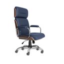 Ver imagem 1 de Poltrona Presidente Wood Azul Marinho Acabamento em Madeira Base Cromada Relax