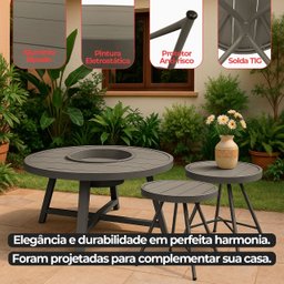 Kit 2 Mesa de Centro com 1 Champanheira Zaffi Tampo Alumínio Redondo Ripado Fendi com Balde 9 Litros - 3