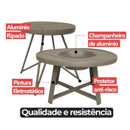 Kit 2 Mesa de Centro com 1 Champanheira Zaffi Tampo Alumínio Redondo Ripado Fendi com Balde 9 Litros - 4