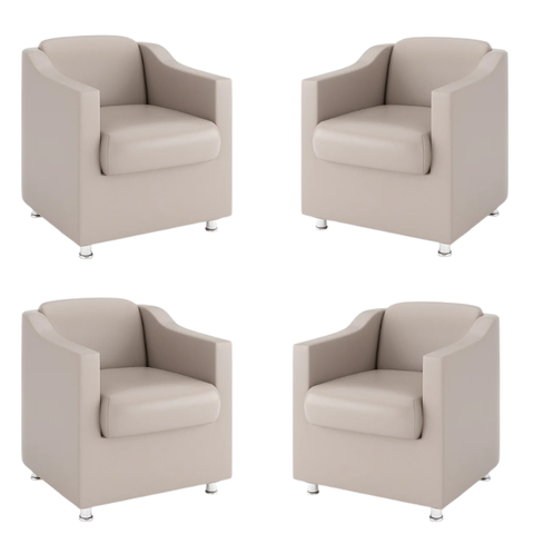 Kit 4 Poltronas Bia Decorativa Reforçada Recepção Clinica Salão Sala de Estar Corino:bege