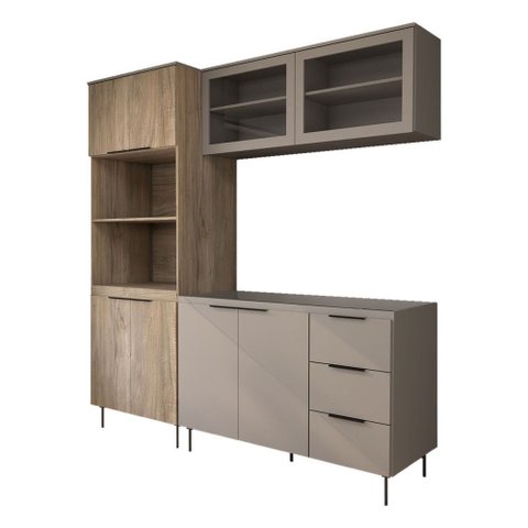 Cozinha Compacta Modulada 8 Portas 3 Gavetas com Vidro Imperial/fume - Panorama Móveis