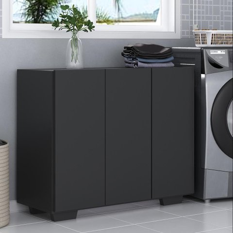 Armário Lavanderia Com 3 Portas 90 Cm Mp5034 Preto