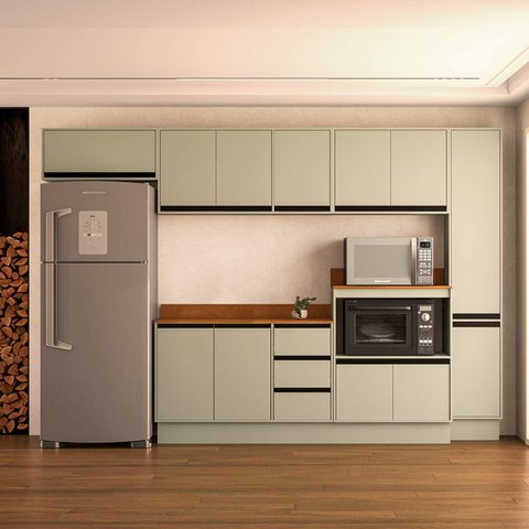 Armário de Cozinha Modulada Completa 6 Peças 316,8cm com Tampo 250050 Koya Politorno Móveis