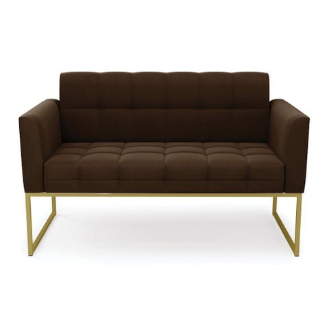 Sofá Namoradeira Elisa Suede Marrom Base Metálica Industrial Dourada - D'Rossi