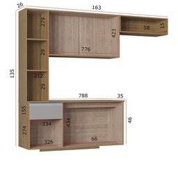Armário de Cozinha Mel Suspensa Compacta C Balcão 163cm Poquema Damasco Off White Móveis - 5
