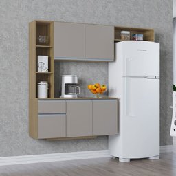 Armário de Cozinha Mel Suspensa Compacta C Balcão 163cm Poquema Damasco Off White Móveis - 2