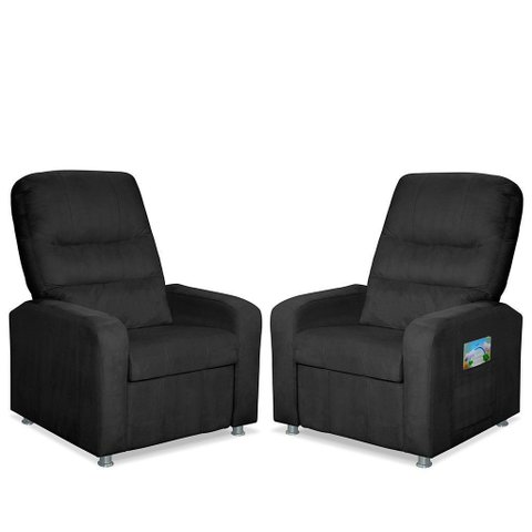 Kit 02 Poltrona do Papai Reclinável Confortável Suede Preto