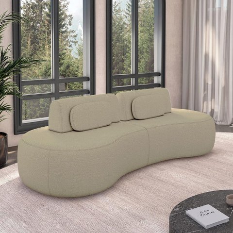 Sofá Sala de Estar Modulado França 280cm Encosto Articulável com Almofadas Bouclê Bege G45 - Gran Be