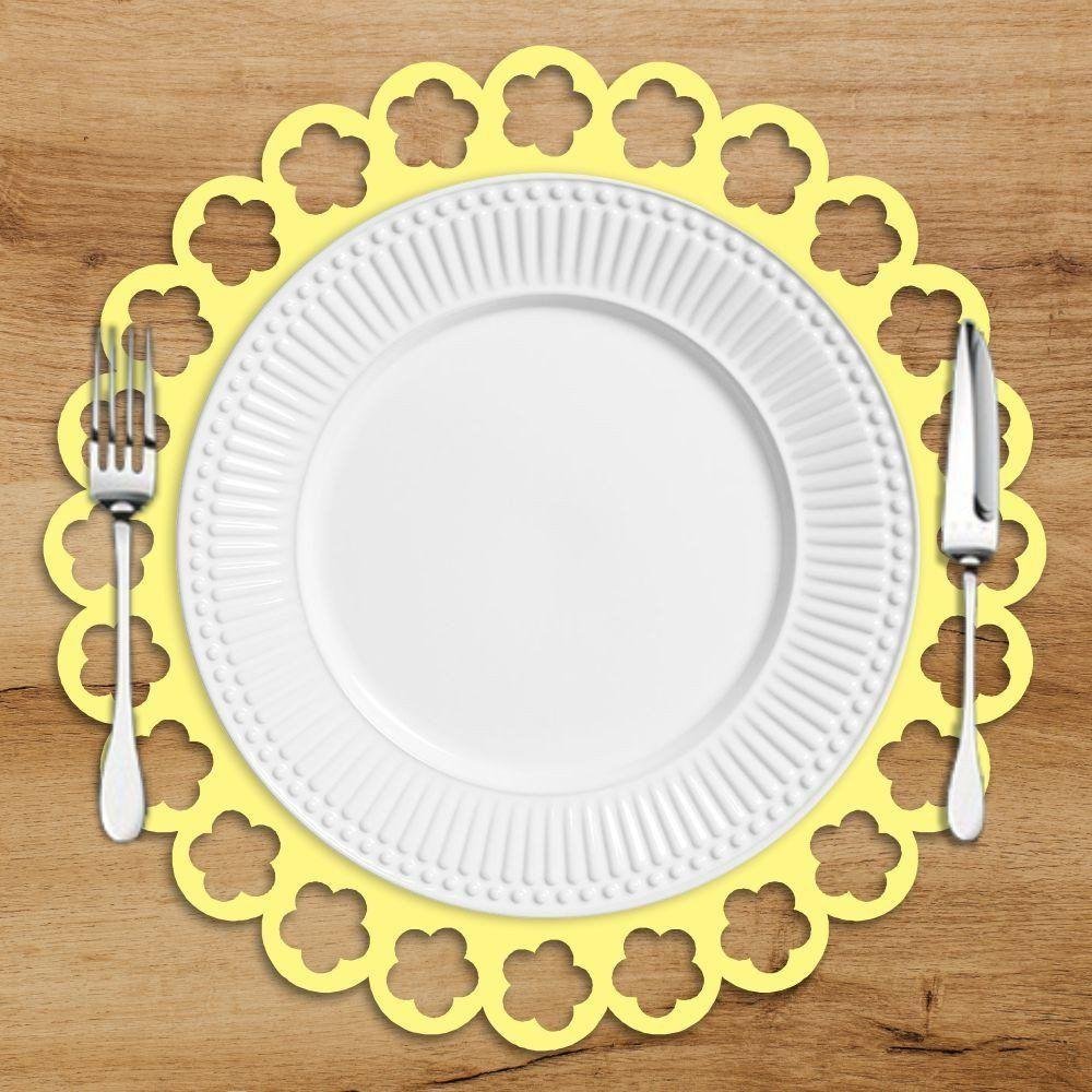Sousplat Em Mdf Amarelo Com Borda De Flor 35x35cm - 2