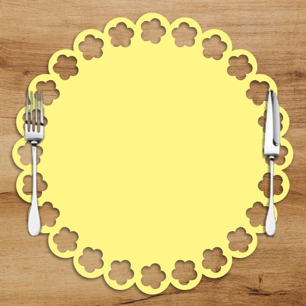 Sousplat Em Mdf Amarelo Com Borda De Flor 35x35cm - 1