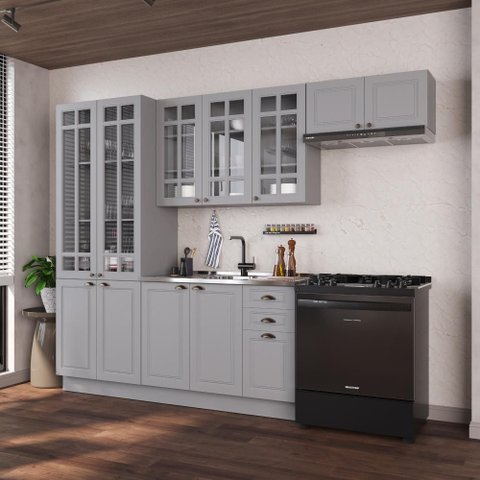 Armário de Cozinha Modulada Compacta Fidelitá Nara 100% MDF 4 Peças 280cm 12 Portas 2 Gavetas sem