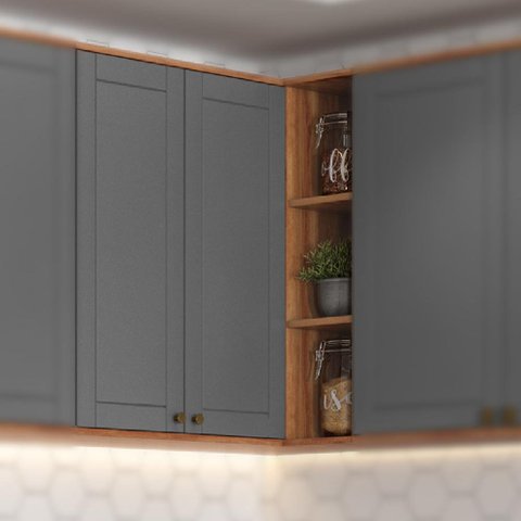 Armário Aéreo de Canto Bella 2 Portas Nog/cinza 80 Cm Carraro