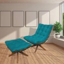 Ver imagem 2 de Kit Poltrona com Puff Costela Base em Madeira Giratória - Azul Turquesa