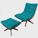 Ver imagem 1 de Kit Poltrona com Puff Costela Base em Madeira Giratória - Azul Turquesa