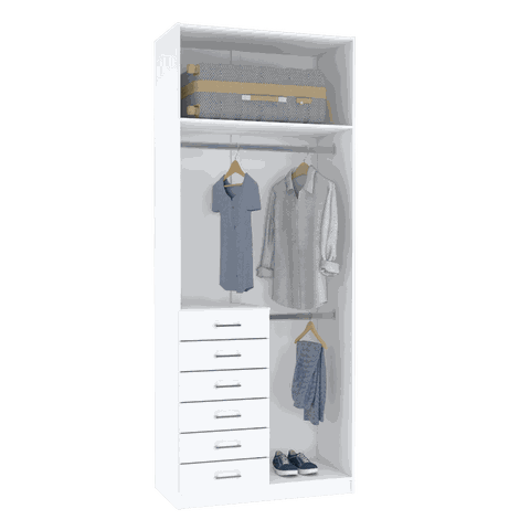 MÓDULO CLOSET ARMÁRIO SEM PORTAS CABIDEIRO 6 GAVETAS M511.B MUNDI MOVEIS