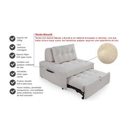 Puff Cama Sofá Retrátil Cozy Boucle Cru Luxo Descanso - 6