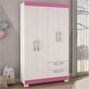 Ver imagem 1 de Guarda-roupa Infantil 4 Portas 2 Gavetas Essen Flex Rosa/branco - Pnr Móveis