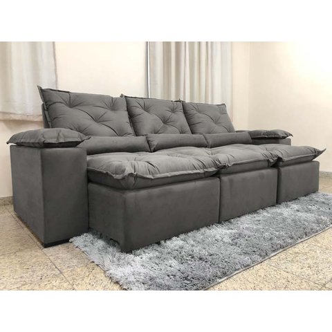 Sofá Retrátil Reclinável 2,70 M Cinza 202 Athenas